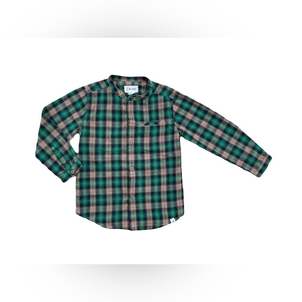 Me & Henry Size 4-5 Years Green and Brown Plaid Woven Button Down Shirt